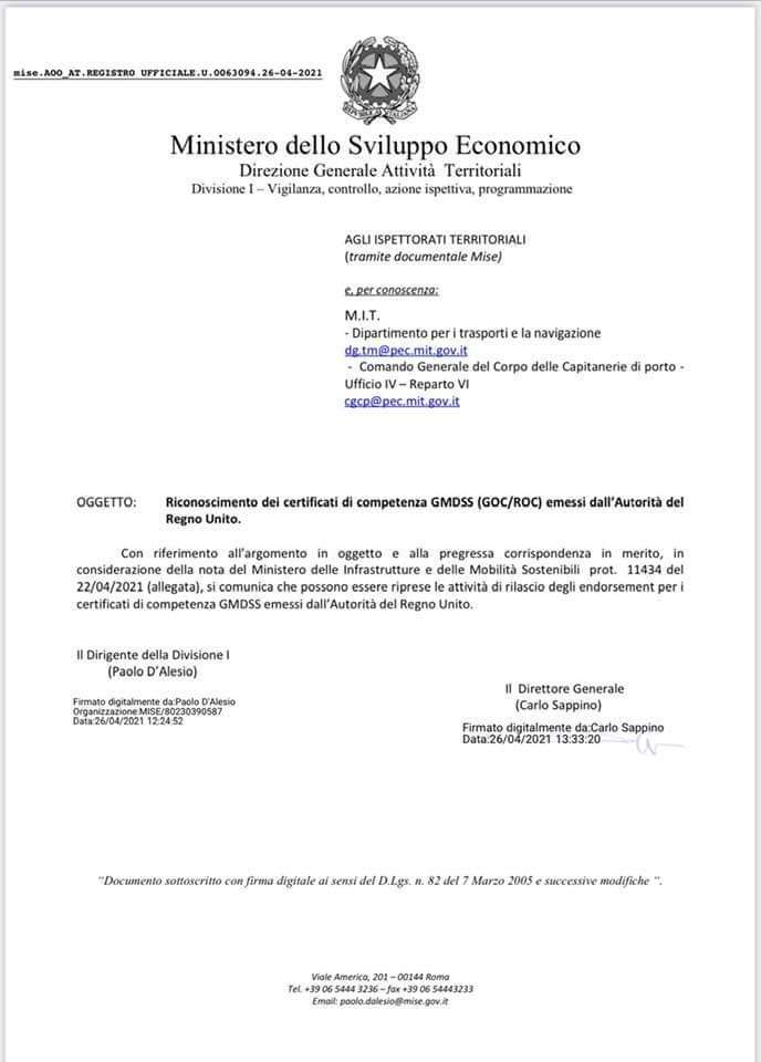 BREXIT e Riconoscimento certificati GMDSS in Italia